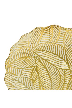 Блюдо стеклянное с волнистыми краями Листья, D305, прозрачный, золотой