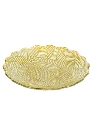 Блюдо стеклянное с волнистыми краями Листья, D305, прозрачный, золотой