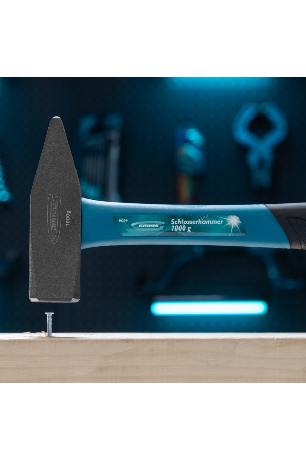 Молоток слесарный, 1000 г, квадратный боек, фибергласовая обрезиненная рукоятка Gross