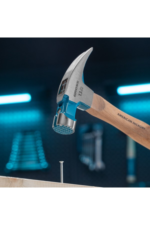 Молоток-гвоздодер, 380 г, угол 75, магнит, обрезиненная рукоятка AMERICAN HICKORY GROSS