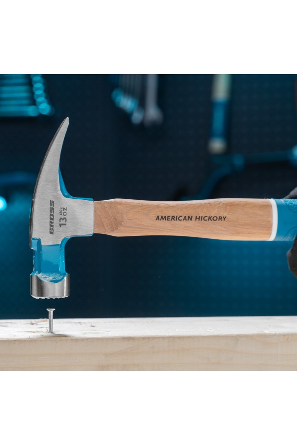 Молоток-гвоздодер, 380 г, угол 75, магнит, обрезиненная рукоятка AMERICAN HICKORY GROSS