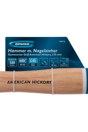 Молоток-гвоздодер, 380 г, угол 75, магнит, обрезиненная рукоятка AMERICAN HICKORY // GROSS