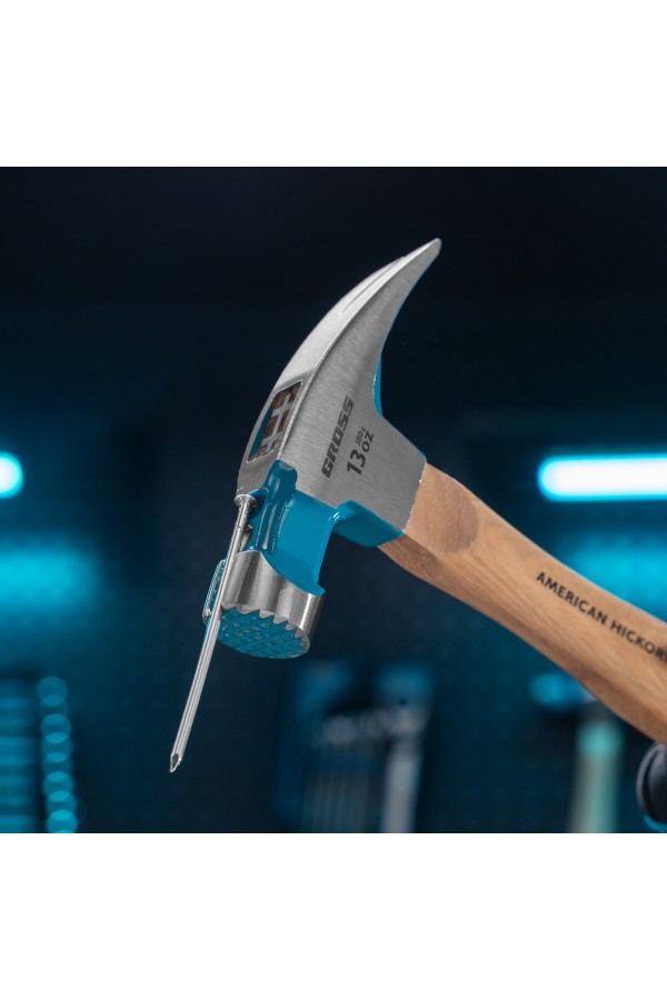 Молоток-гвоздодер, 380 г, угол 75, магнит, обрезиненная рукоятка AMERICAN HICKORY GROSS