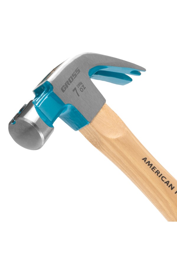 Молоток-гвоздодер, 200 г, угол 45, магнит, обрезиненная рукоятка American hickory GROSS