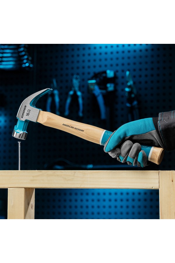 Молоток-гвоздодер, 450 г, угол 45, магнит, обрезиненная рукоятка American hickory GROSS