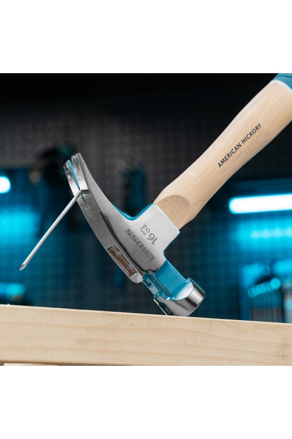 Молоток-гвоздодер, 450 г, угол 75, магнит, обрезиненная рукоятка American hickory GROSS