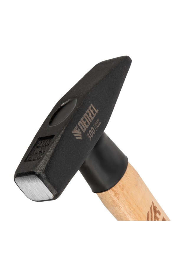 Молоток слесарный, 300 г, кованый квадратный боек, буковая рукоятка Denzel