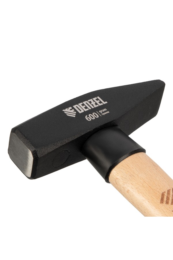 Молоток слесарный, 600 г, кованый квадратный боек, буковая рукоятка Denzel