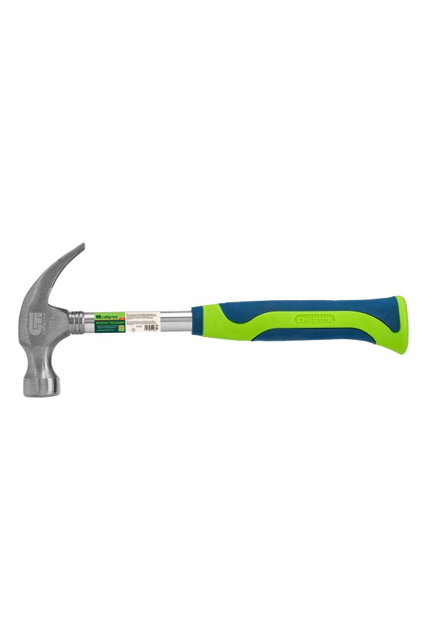 Молоток-гвоздодер, металлическая трубчатая обрезиненная рукоятка, вес 450 г, боек 27 мм Сибртех