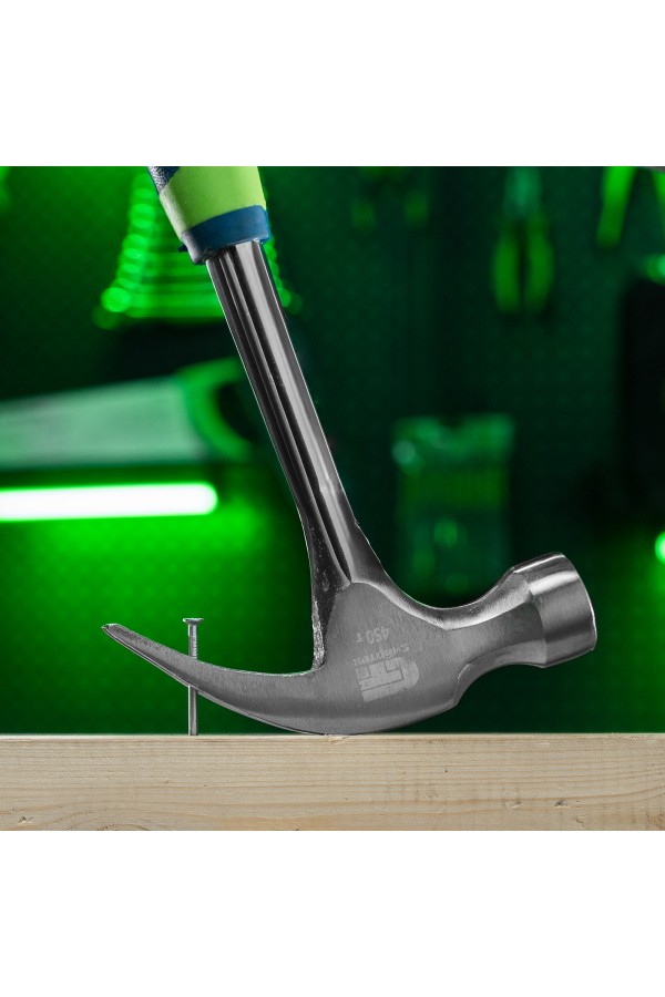 Молоток-гвоздодер, металлическая трубчатая обрезиненная рукоятка, вес 450 г, боек 27 мм Сибртех