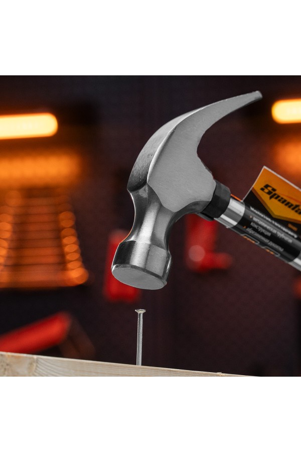 Молоток-гвоздодер, 450 г, боек 27 мм, металлическая трубчатая обрезиненная рукоятка Sparta