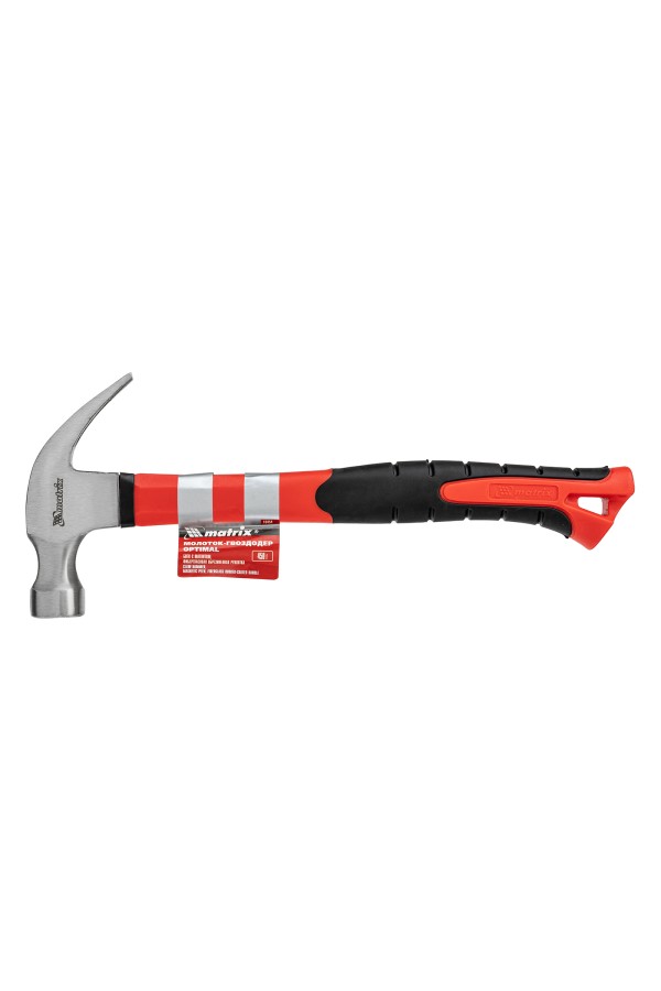 Молоток-гвоздодер optimal, 450 г, боек c магнитом, фибергласовая обрезиненная рукоятка Matrix