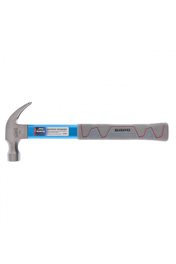 Молоток-гвоздодер 370 г, фибергласовая обрезиненная рукоятка, алюминиевая защита Барс