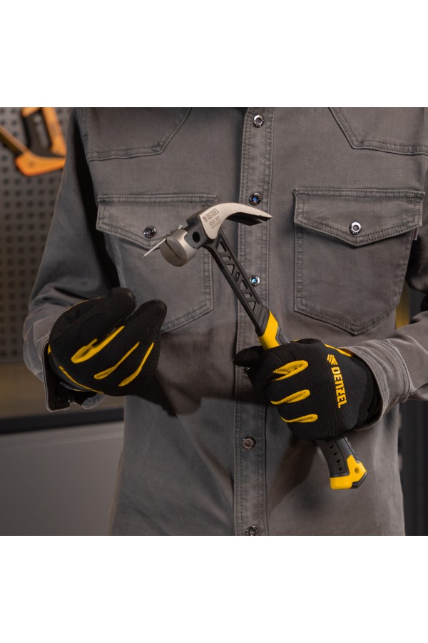 Молоток-гвоздодёр 450 г, цельнокованый,боек с магнитом, двухкомп. обрезин. рук-ка Denzel