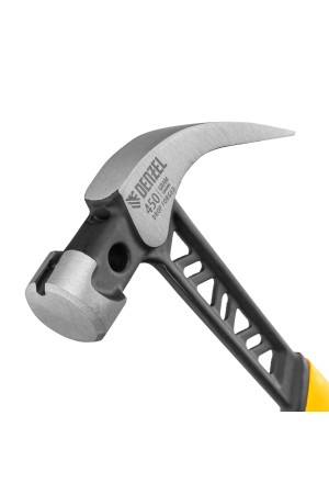 Молоток-гвоздодёр 450 г, цельнокованый,боек с магнитом, двухкомп. обрезин. рук-ка Denzel