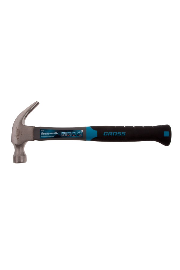 Молоток-гвоздодер, 450 г, фибергласовая трехкомпонентная рукоятка Gross