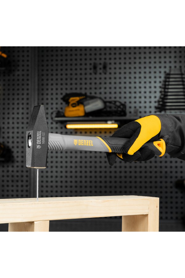 Молоток слесарный, 1000 г, кованый, фибергласовая рукоятка c TPR покрытием Denzel