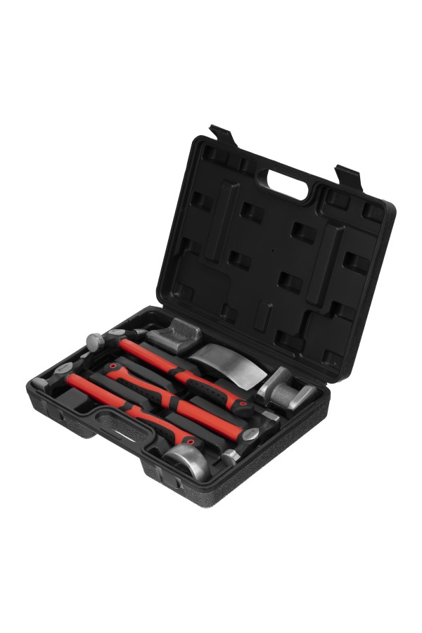 Набор рихтовочный, 3 молотка с фибергласовыми ручками, 4 наковальни, пластиковый бокс Matrix