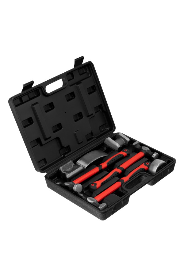 Набор рихтовочный, 3 молотка с фибергласовыми ручками, 4 наковальни, пластиковый бокс Matrix