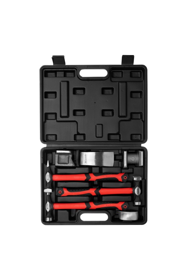 Набор рихтовочный, 3 молотка с фибергласовыми ручками, 4 наковальни, пластиковый бокс Matrix