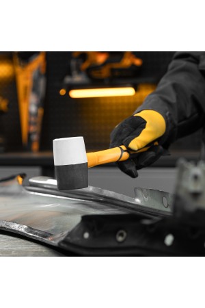 Киянка резиновая, 225 г, черно-белая, фибергласовая рукоятка c TPR покрытием Denzel