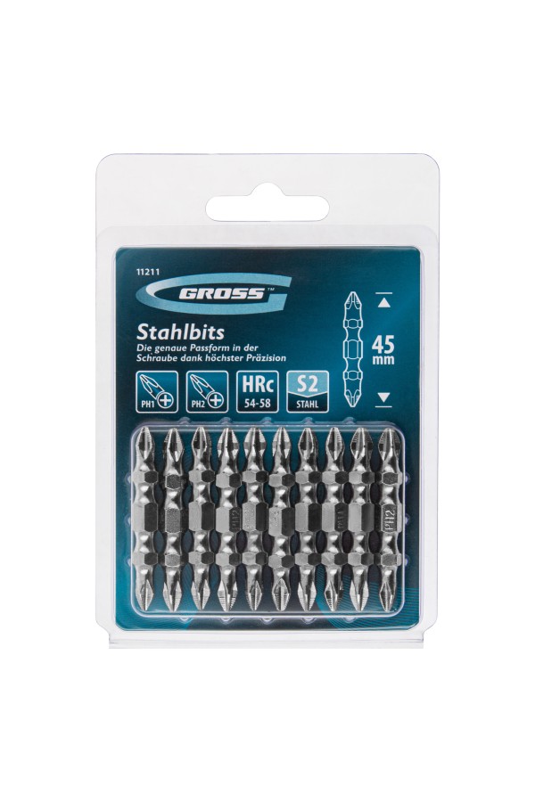 Бита двухсторонняя, PH2-PH1 х 45 мм, сталь S2, 10 шт. Gross