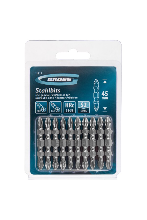Бита двухсторонняя, PH2-PZ2 х 45 мм, сталь S2, 10 шт. Gross