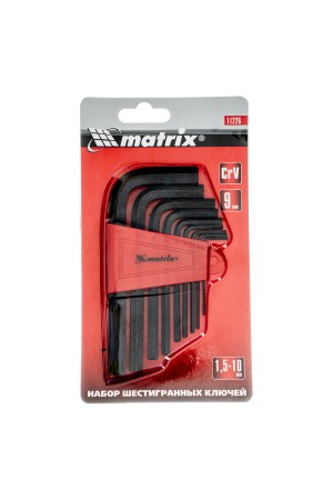 Набор ключей имбусовых HEX, 1.5-10 мм, CrV, 9 шт Matrix