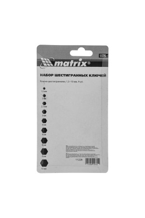 Набор ключей имбусовых HEX, 1.5-10 мм, CrV, 9 шт Matrix