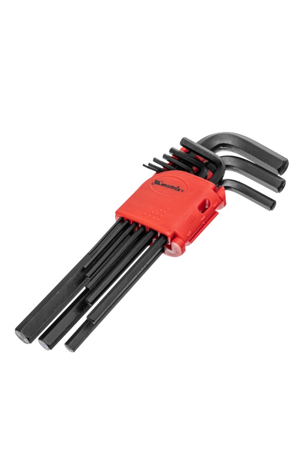 Набор ключей имбусовых HEX, 1.5-10 мм, CrV, 9 шт, удлиненные Matrix