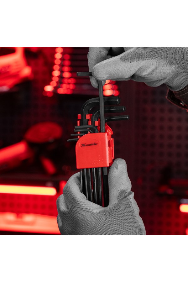 Набор ключей имбусовых HEX, 1.5-10 мм, CrV, 9 шт, удлиненные Matrix