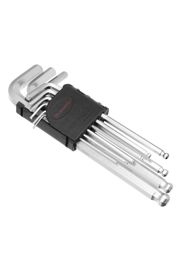 Набор ключей имбусовых HEX, 1.5-10 мм, CrV, 9 шт, удлиненные, сатин, с шаром Matrix