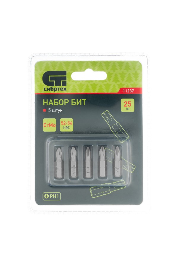 Бита PH1 x 25, сталь CrMo, 5 шт. Сибртех