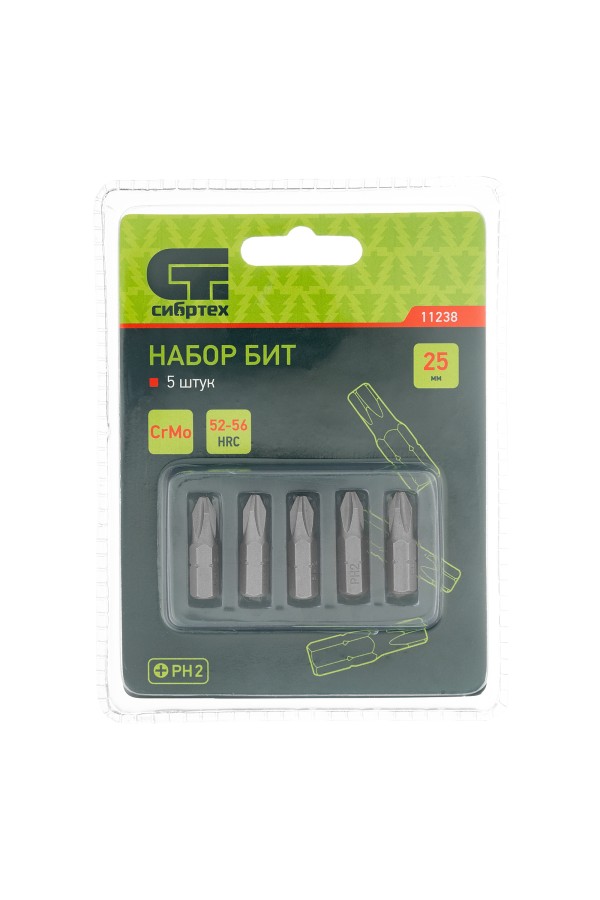 Бита PH2 x 25, сталь CrMo, 5 шт. Сибртех