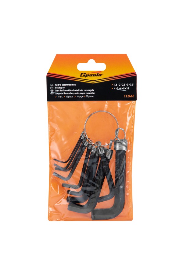Набор ключей имбусовых HEX, 1.5-10 мм, CrV, 10 шт, оксидированные, на кольце Sparta