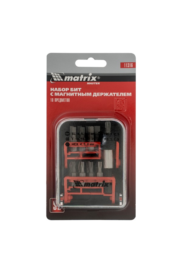Набор бит, адаптер для бит, сталь S2, 18 предметов, пластиковый кейс Matrix