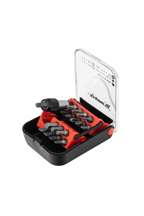 Набор бит, адаптер для бит, сталь S2, 18 предметов, пластиковый кейс Matrix