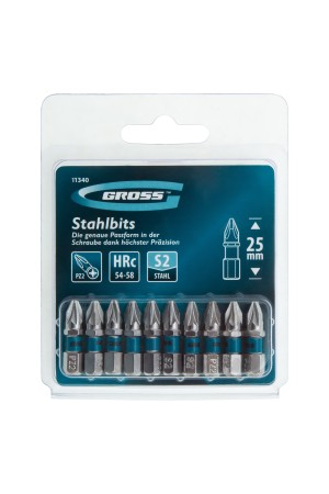 Бита РZ2 х 25, сталь S2, 10 шт. Gross