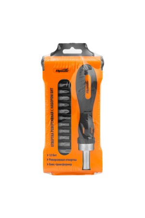 Отвертка реверсивная с набором бит, CrV, 12 шт, Sparta