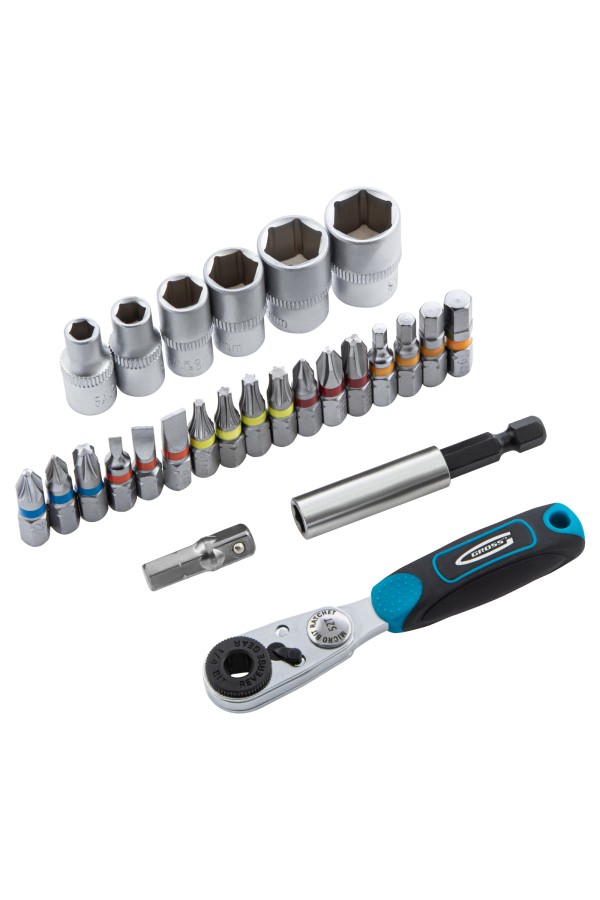 Набор бит и головок торцевых, 1/4, магнитный адаптер, сталь S2, пластиковый кейс, 26 предметов Gross
