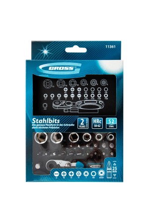 Набор бит и головок торцевых, 1/4, магнитный адаптер, сталь S2, пластиковый кейс, 26 предметов Gross