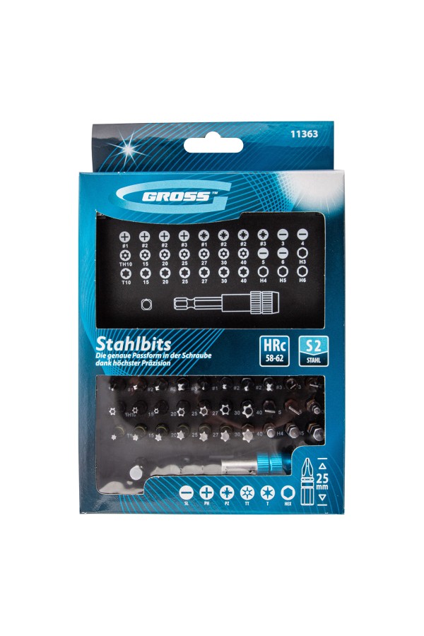 Набор бит, магнитный адаптер, сталь S2, пластиковый кейс, 32 предмета Gross