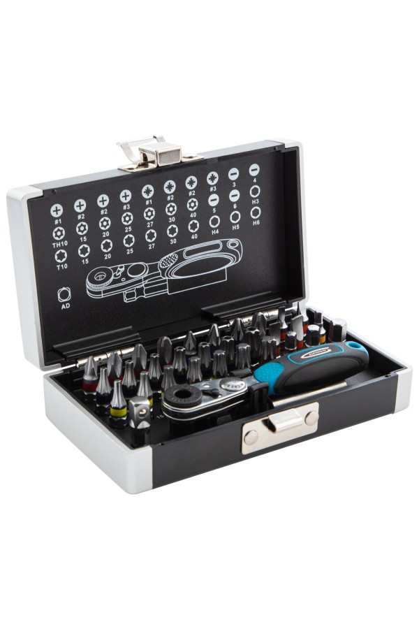 Набор бит, 1/4, магнитный адаптер, сталь S2, пластиковый кейс, 33 предмета Gross