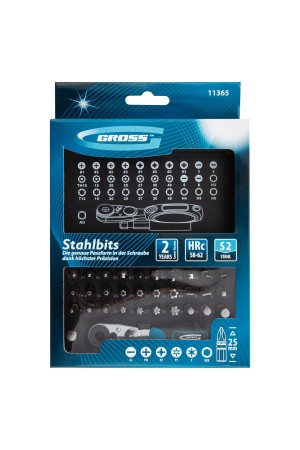 Набор бит, 1/4, магнитный адаптер, сталь S2, пластиковый кейс, 33 предмета Gross