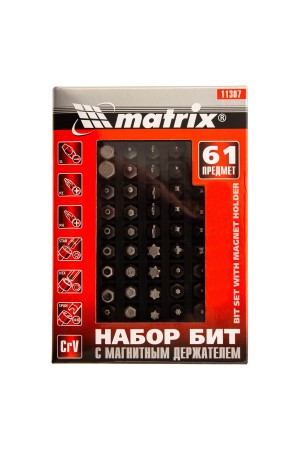 Набор бит с магнитным держателем, CrV, 61 шт. Matrix