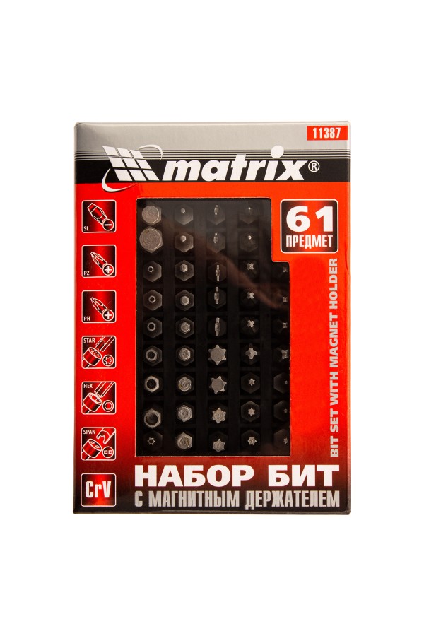Набор бит с магнитным держателем, CrV, 61 шт. Matrix