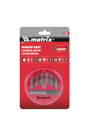 Набор бит, магнитный адаптер для бит, сталь 45Х, 7 предметов, пластиковый кейс Matrix