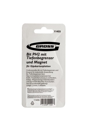 Бита PH2 x 25 мм с ограничителем и магнитом, для ГКЛ, S2 Gross