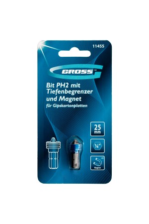 Бита PH2 x 25 мм с ограничителем и магнитом, для ГКЛ, S2 Gross