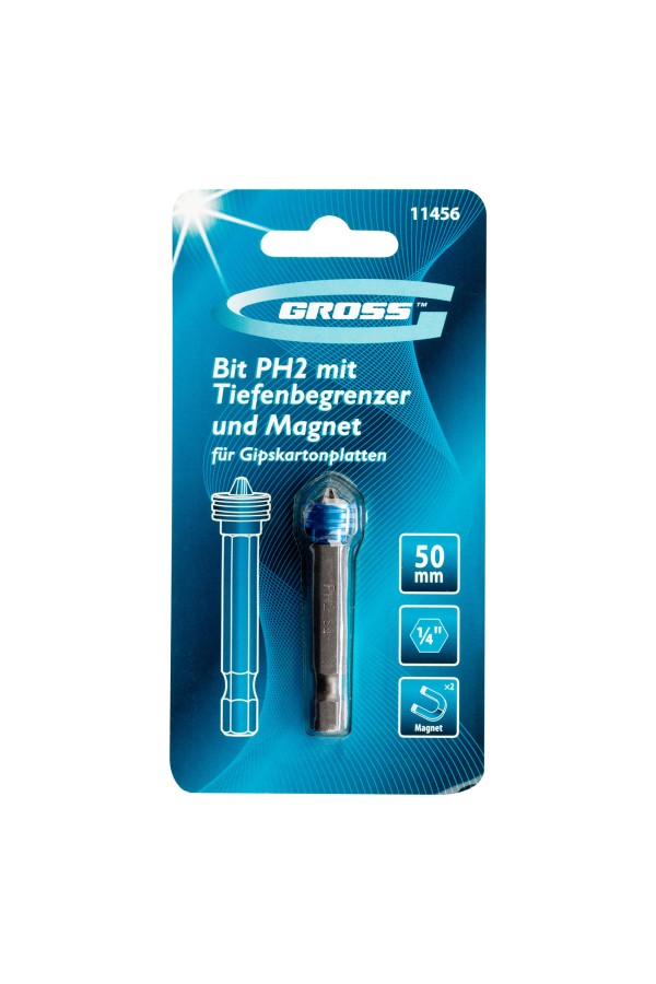 Бита PH2 x 50 мм с ограничителем и магнитом, для ГКЛ, S2 Gross